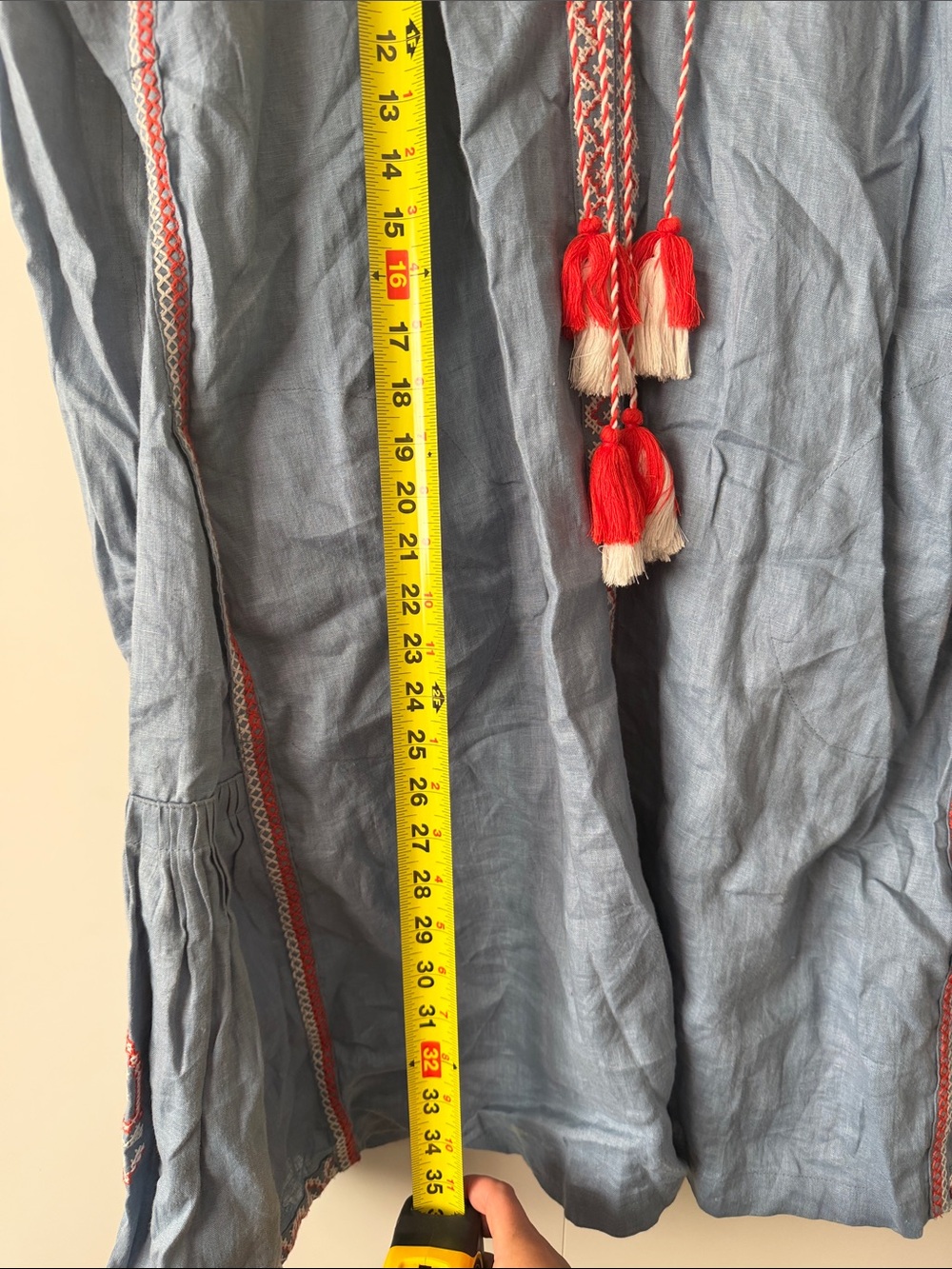 Frame Denim Light Blue Embroidered Dress with Red Tassels - Picture 6 of 6